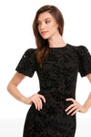 Black Velvet Floral Lace Puff Sleeve Mini Dress