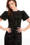 Black Velvet Floral Lace Puff Sleeve Mini Dress