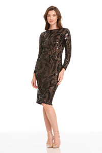 Black Nude Sequin Long Sleeve Cocktail Dress