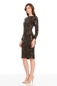 Black Nude Sequin Long Sleeve Cocktail Dress