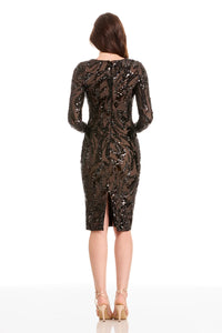 Black Nude Sequin Long Sleeve Cocktail Dress