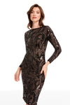 Black Nude Sequin Long Sleeve Cocktail Dress