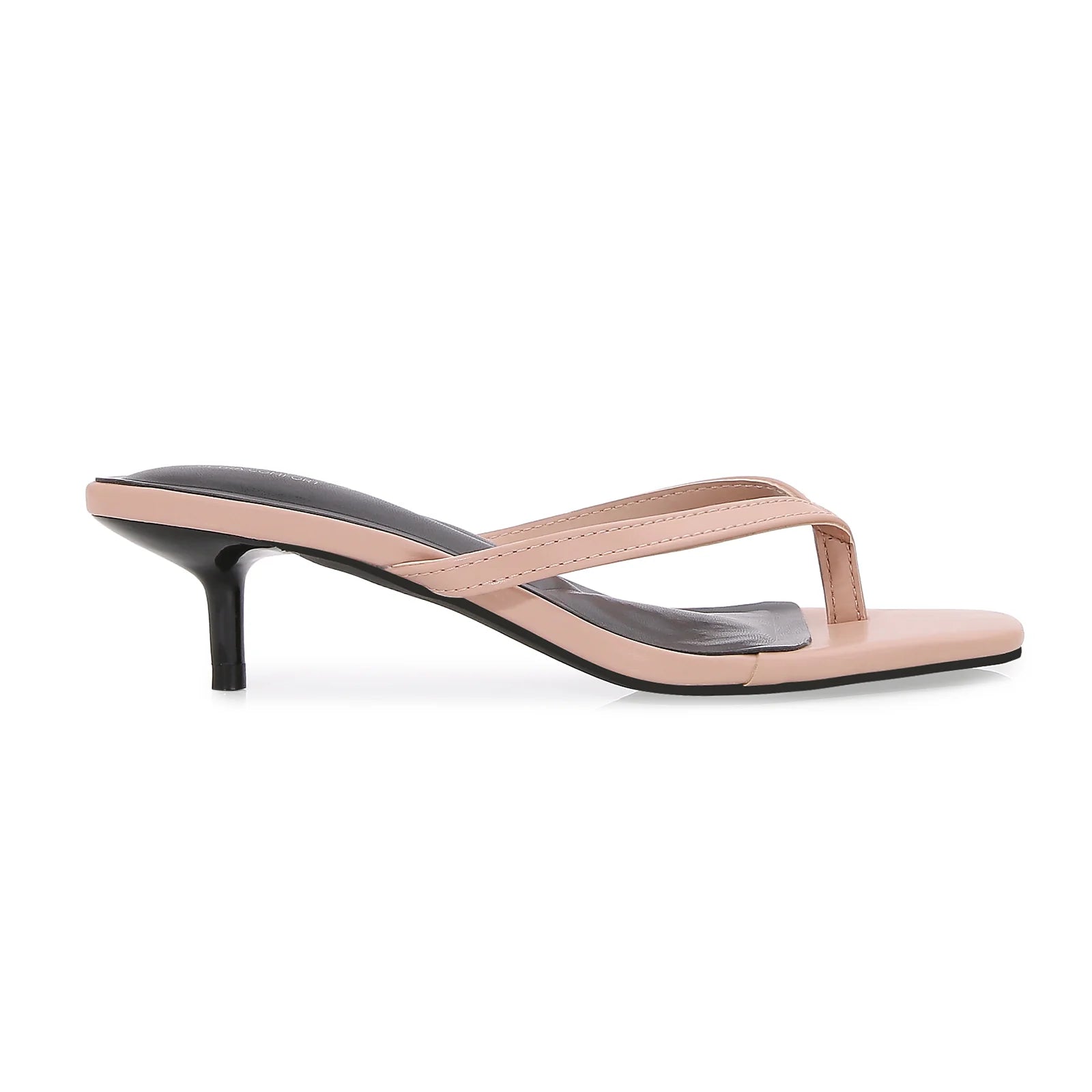Florella Beige Toe Post Kitten Heel Slide Sandals