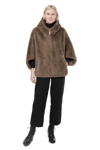 Reversible Mocha vegan Fur Hooded Cape Jacket