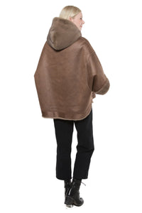 Reversible Mocha vegan Fur Hooded Cape Jacket