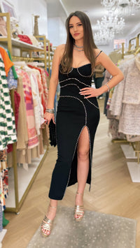 Side Slit Embellished Rhinestone Maxi Dress