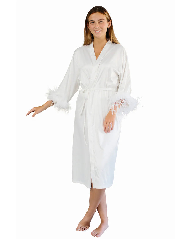 LONG FEATHER TRIM SATIN ROBE