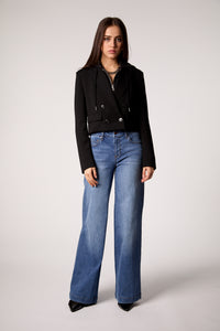 Fireside Cropped Double-Breasted Black Blazer