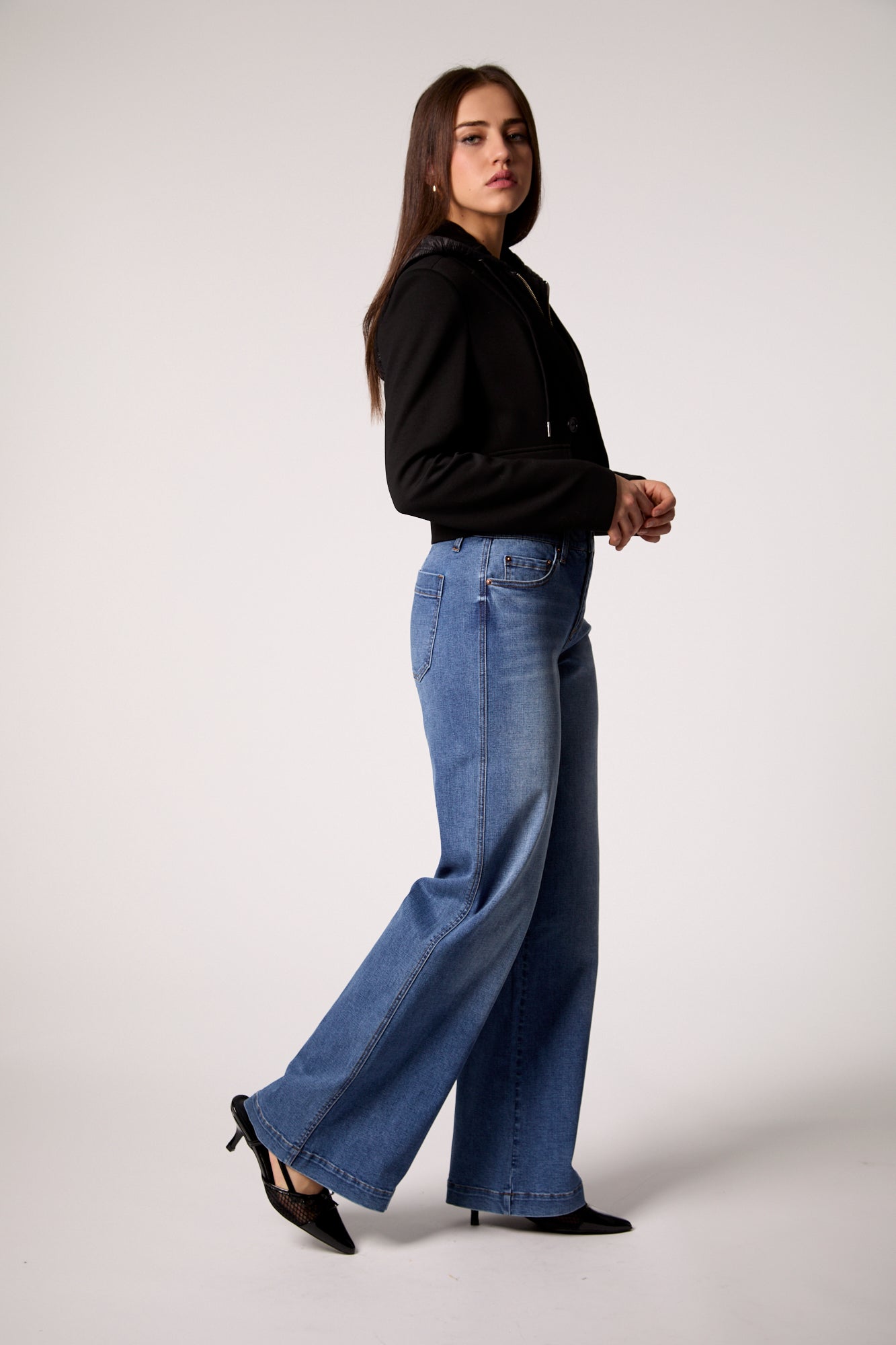 Fireside Cropped Double-Breasted Black Blazer