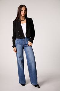 Fireside Cropped Double-Breasted Black Blazer