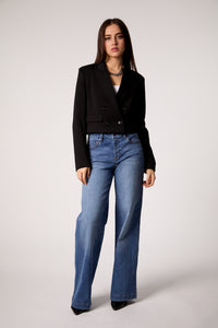 Fireside Cropped Double-Breasted Black Blazer