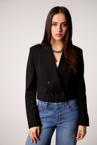 Fireside Cropped Double-Breasted Black Blazer