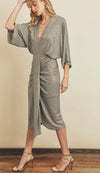 Metallic Midi Dress With Deep V-Neckline