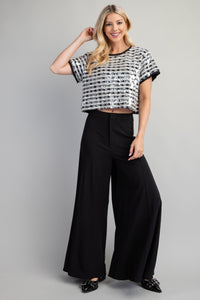 SILVER SEQUIN SHORT SLEEVE KNITTED CROP TOP