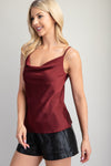 Satin Cowl Neck Cami Red
