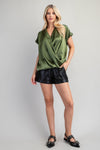 Surplice Neck Oversized Satin Top Green