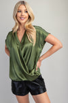 Surplice Neck Oversized Satin Top Green