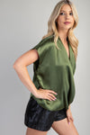 Surplice Neck Oversized Satin Top Green