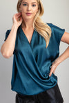 Surplice Neck Oversized Satin Top Blue