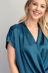 Surplice Neck Oversized Satin Top Blue