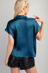 Surplice Neck Oversized Satin Top Blue