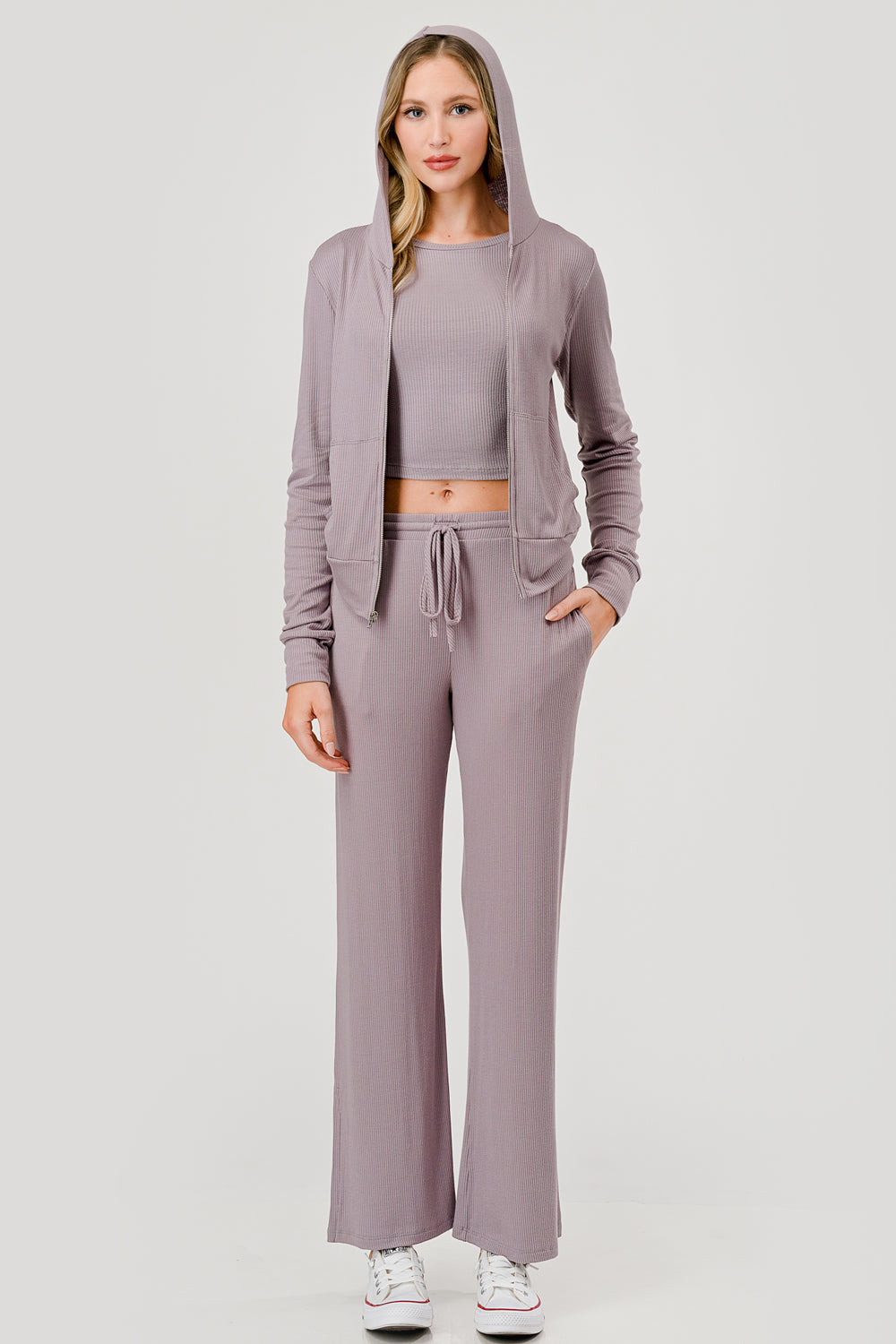 RIB PANTS WITH POCKETS LILAC