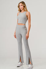 RIB LONG PANTS WITH FRONT SLIT