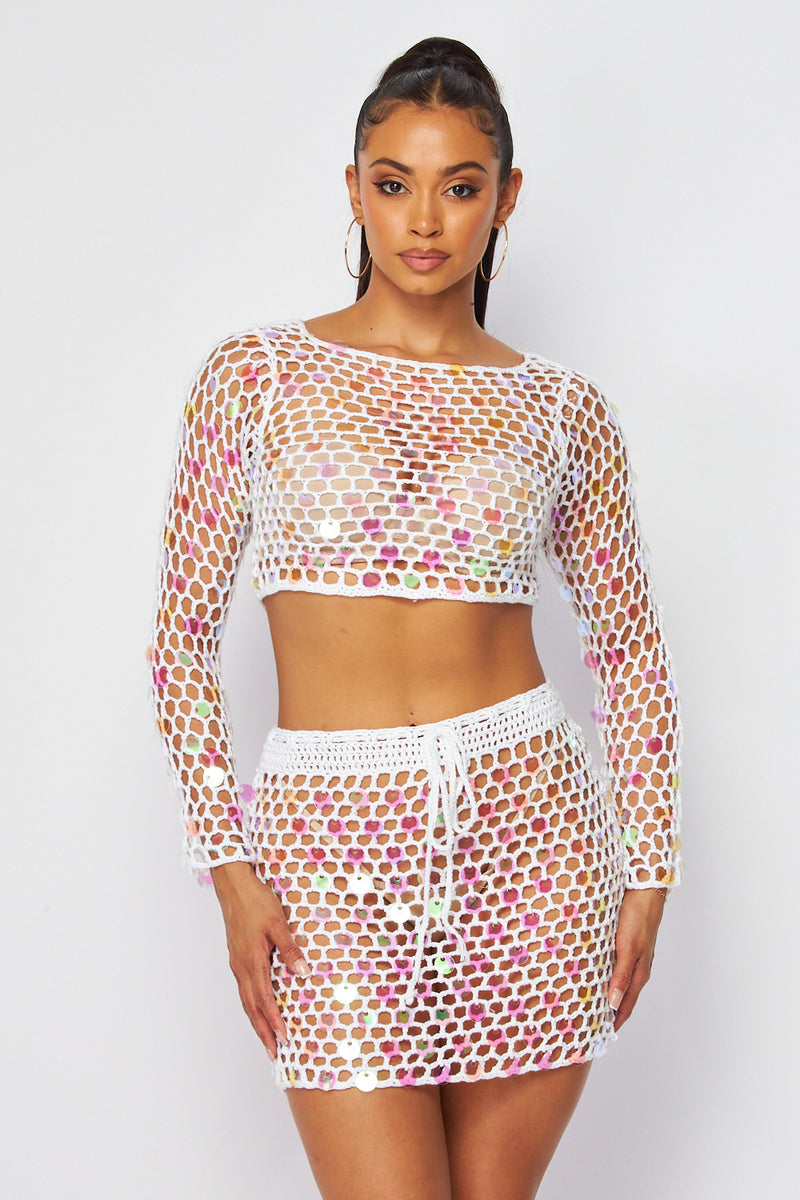 Glitter Crochet Skirt Set