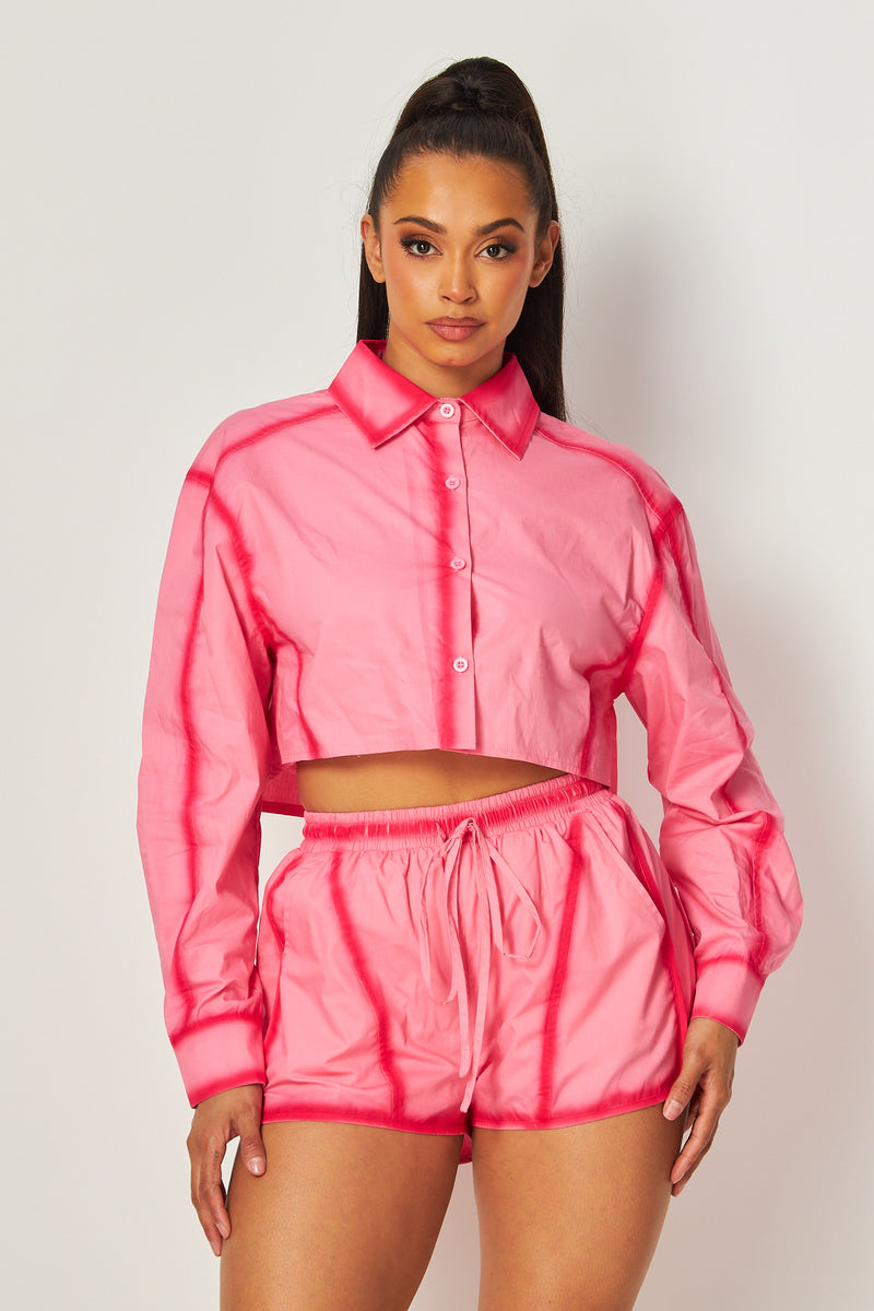 Pink Cropped Shirt & Shorts Set