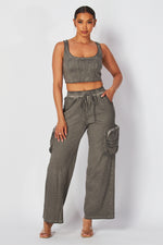 CROP TANK TOP & CARGO PANTS SET