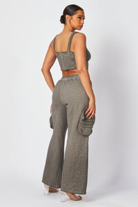 CROP TANK TOP & CARGO PANTS SET