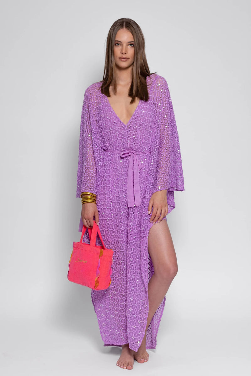 HELENE CAFTAN CROCHET SEQUINS LAVENDER