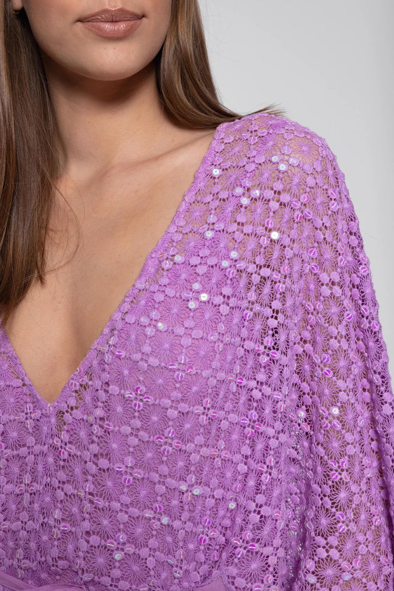 HELENE CAFTAN CROCHET SEQUINS LAVENDER