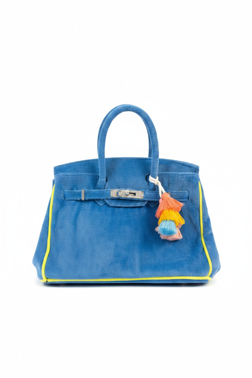 "The London" Velvet Tote Bag Teal Blue