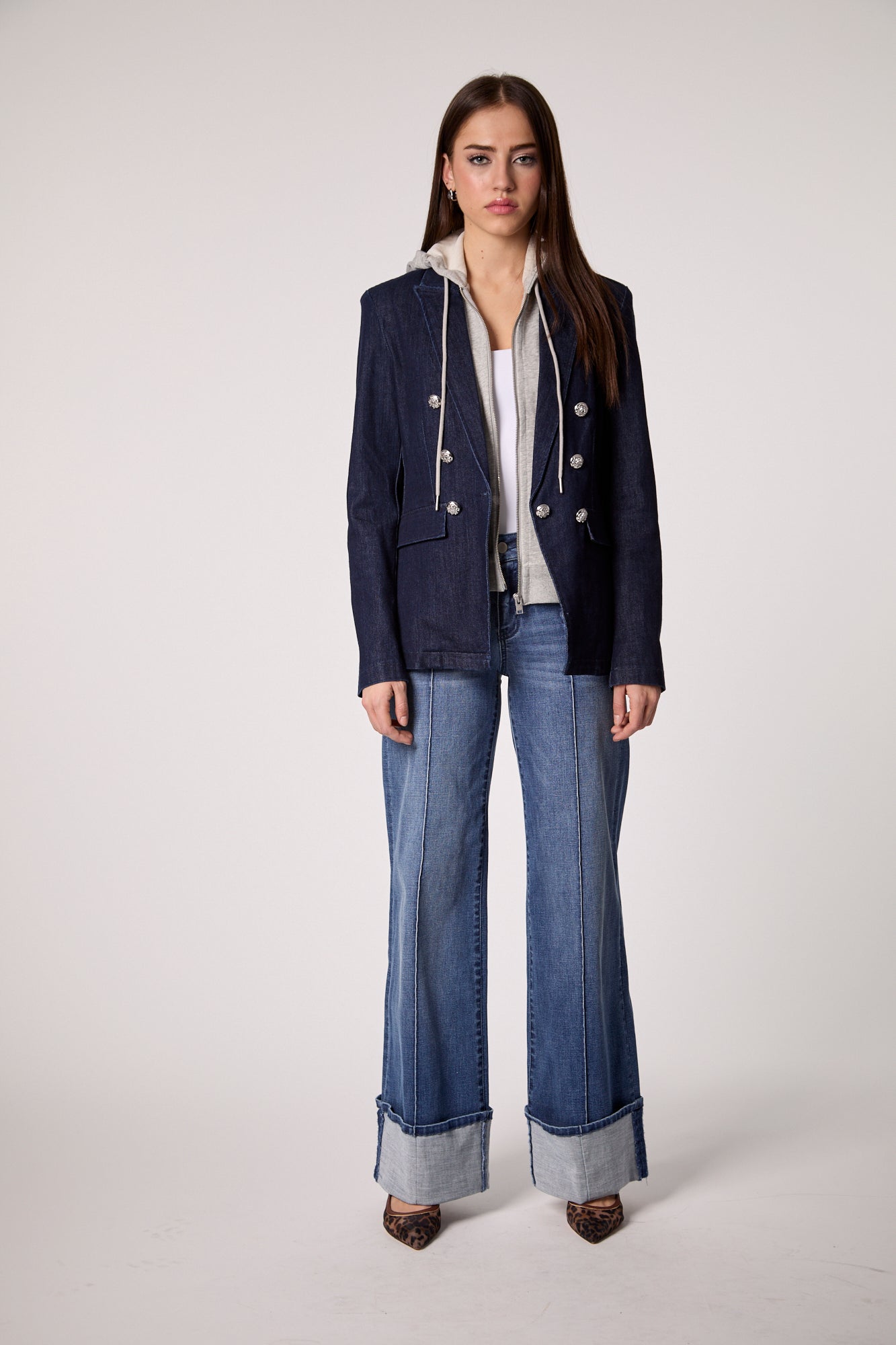 Double-Breasted Blazer with Removable Hoodie Insert