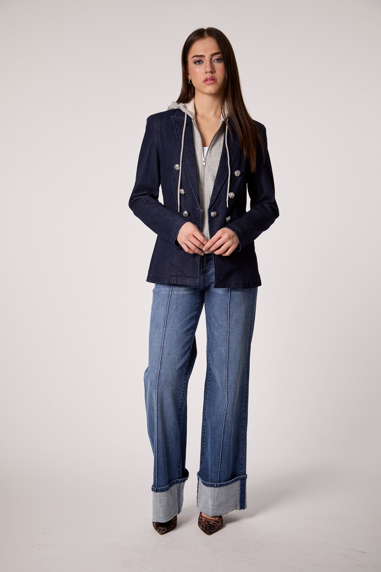 Double-Breasted Blazer with Removable Hoodie Insert