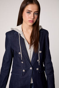Double-Breasted Blazer with Removable Hoodie Insert