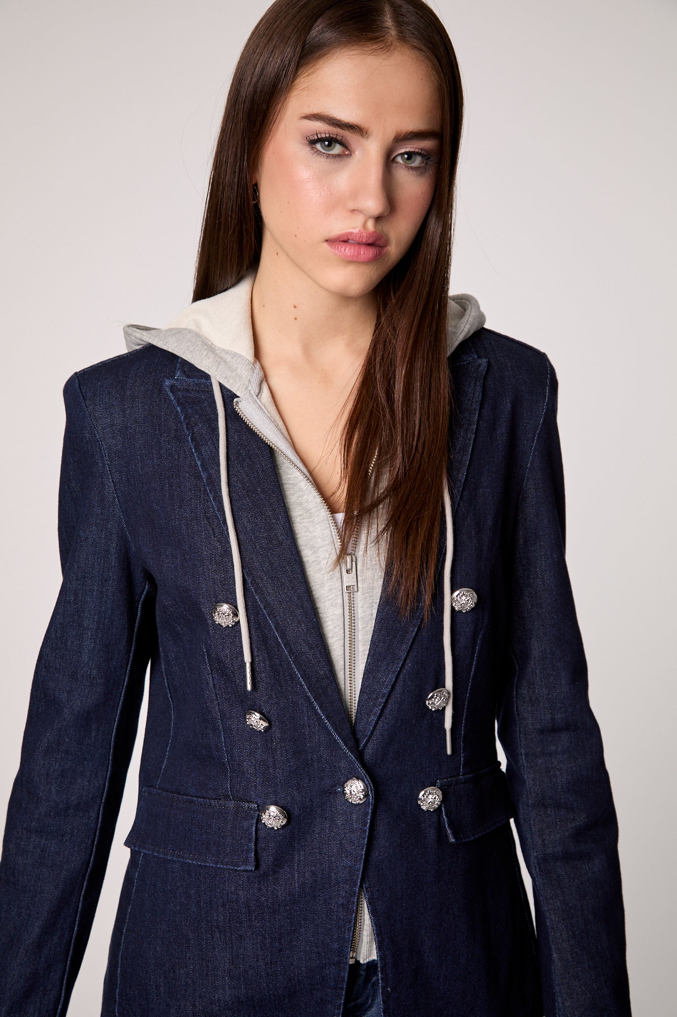 Double-Breasted Blazer with Removable Hoodie Insert