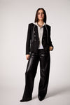 Black Double-Breasted Blazer with Removable Gray Hoodie Insert