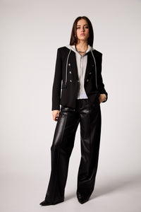 Black Double-Breasted Blazer with Removable Gray Hoodie Insert