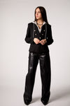 Black Double-Breasted Blazer with Removable Gray Hoodie Insert