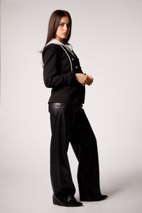 Black Double-Breasted Blazer with Removable Gray Hoodie Insert