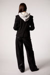 Black Double-Breasted Blazer with Removable Gray Hoodie Insert