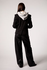 Black Double-Breasted Blazer with Removable Gray Hoodie Insert