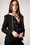 Black Double-Breasted Blazer with Removable Gray Hoodie Insert