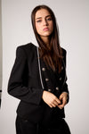 Black Double-Breasted Blazer with Removable Gray Hoodie Insert