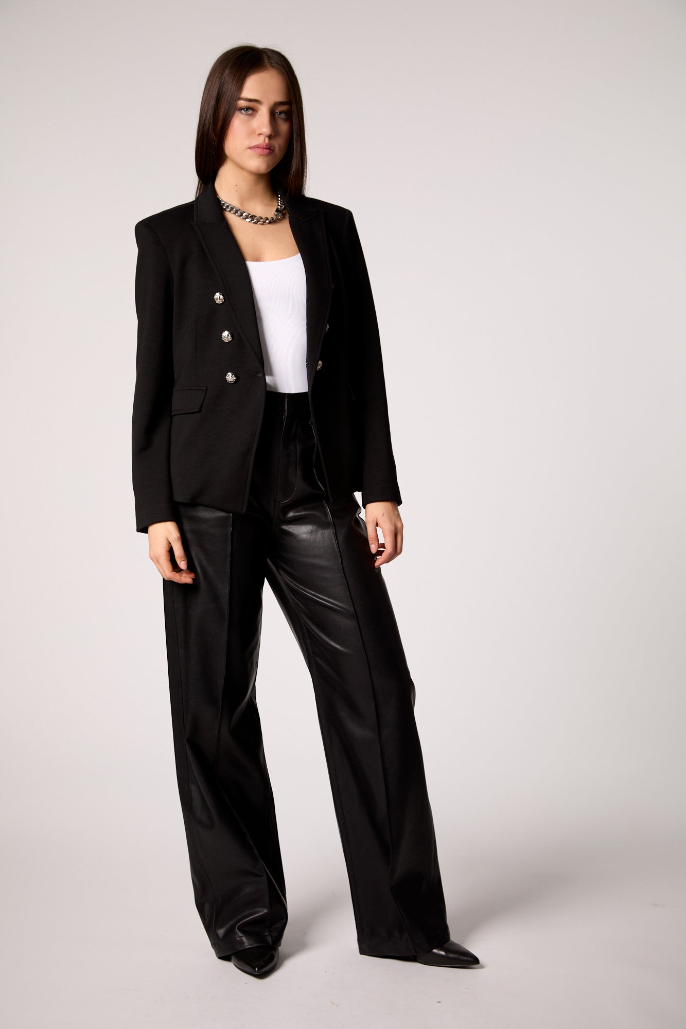 Black Double-Breasted Blazer with Removable Gray Hoodie Insert