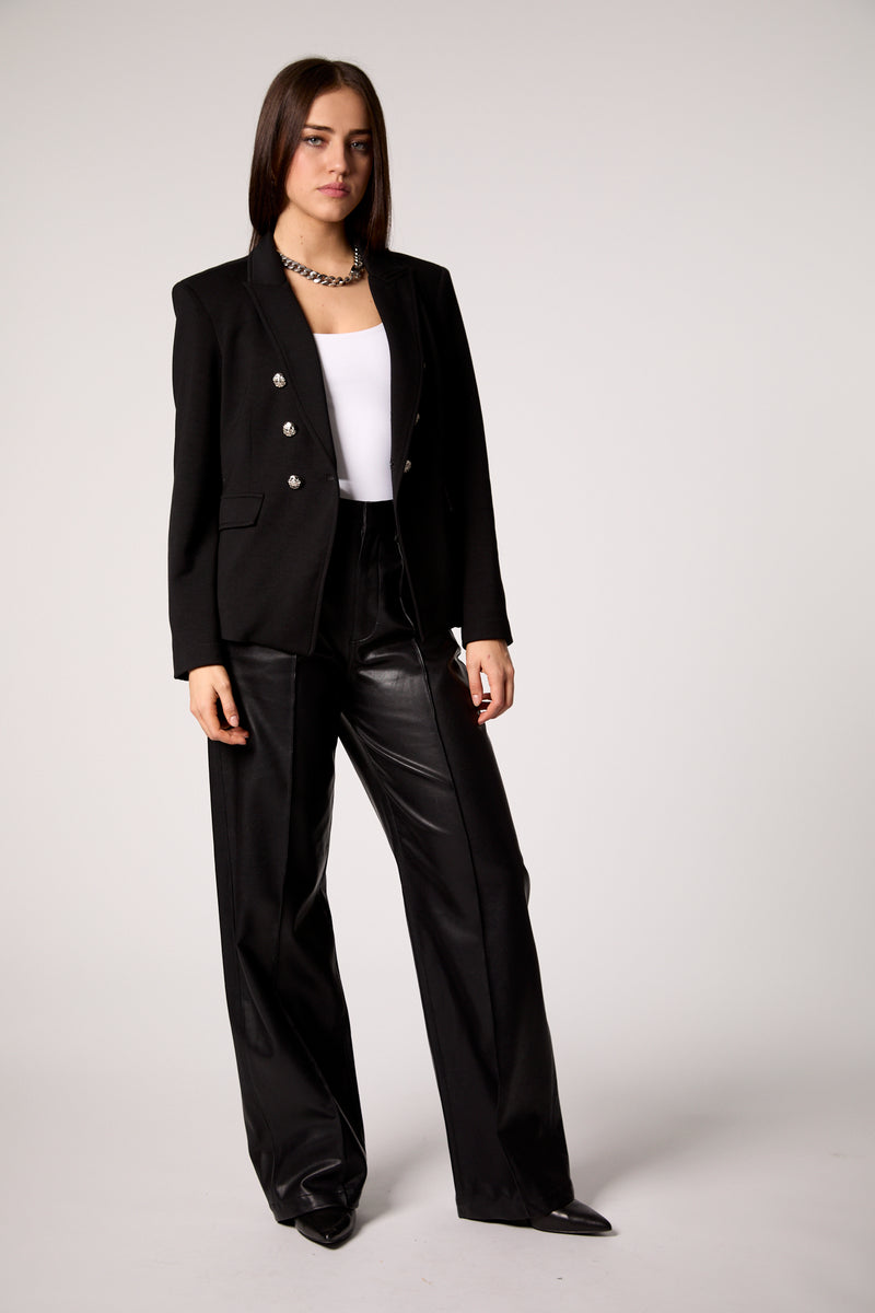 Black Double-Breasted Blazer with Removable Gray Hoodie Insert