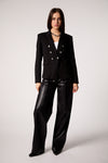 Black Double-Breasted Blazer with Removable Gray Hoodie Insert