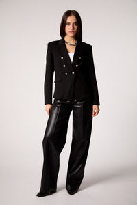 Black Double-Breasted Blazer with Removable Gray Hoodie Insert